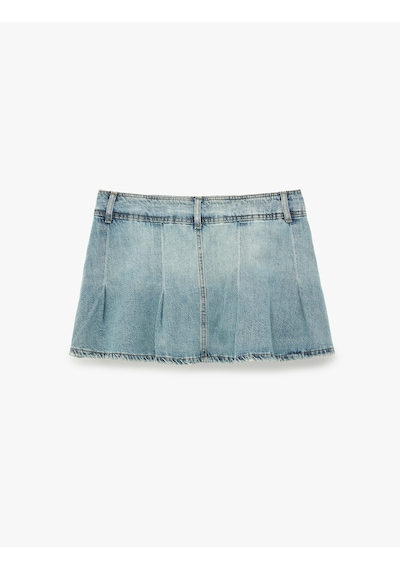 Koton Cepli Düğme Detaylı Rahat Kalıp Pamuklu Pileli Denim Şort Etek Açık İndigo 7wal70010md