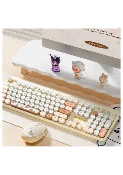 Geezer Hello Bear Kablosuz Klavye Mouse Seti 2.4g Sevimli Ayıcık Desenli Yuvarlak Tuşlu 104 Tuş Renkli Set Optik