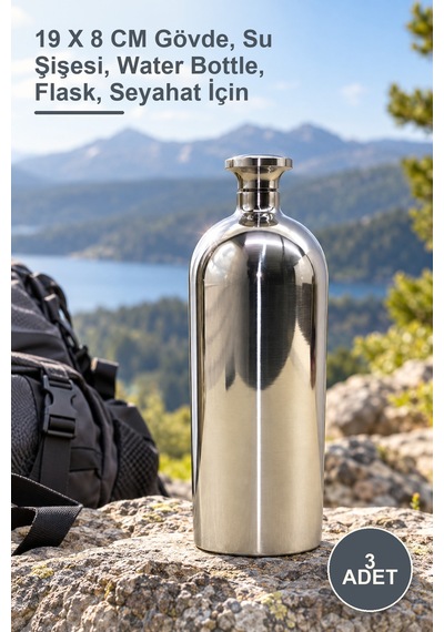 3 Adet Paslanmaz Çelik Matara 19 X 8 Cm Gövde, Su Şişesi, Water Bottle, Flask, Seyahat İçin