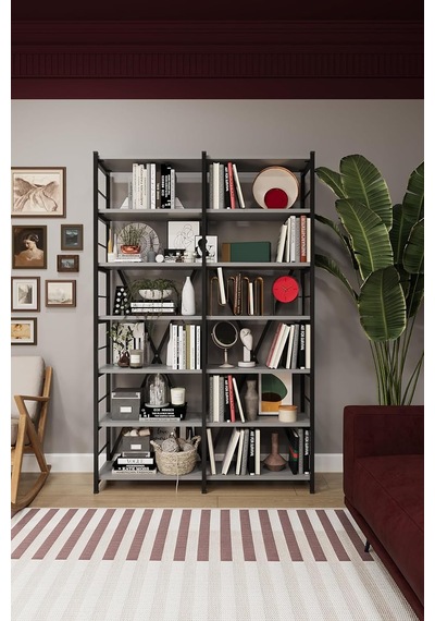 Asra Trend Kül Gri Metalk02 6 Raflı İkili Metal Kitaplık 110 Cm Genişlik Endüstriyel Modern Kütüphane%100 Mdflam Raf Ünitesi Çok Renkli Asra Trend Kül Gri Metalk02 6 Raflı İkili Metal Kitaplık 110 Cm Genişlik Endüstriyel Modern Kütüphane%100 Mdflam Raf Ünitesi Çok Renkli