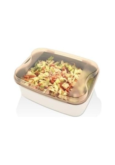 Rendeli Saklama Kabı - Masal Krem Kesme Tahtalı Ve Rendeli Şeffaf Bakır Kapak Salata Kabı 4500ml, Krem