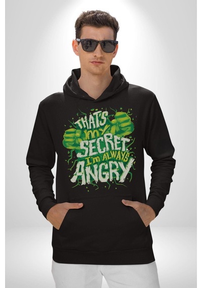 Bu Benim Sırrım Her Zaman Kızgınım Kadın Erkek Siyah Kapüşonlu Sweatshirt Hoodie Siyah