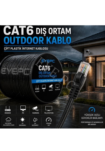 200m Cat6 İnternet Ethernet Ağ Kablosu 200 Metre 23 Awg Kalın Çift Katmanlı Dış Mekan Uyumlu
