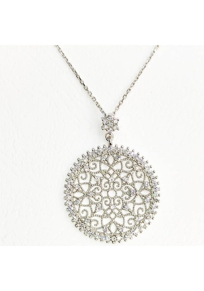 Oriental Kuyumculuk Jewellery Taşlı Yuvarlak Yaşam Çiçeği Gümüş Kolye Gümüş