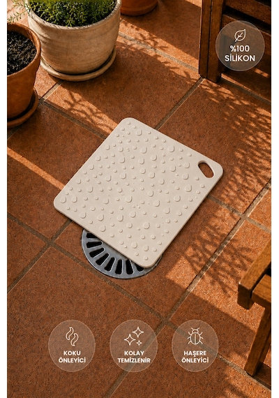 Siliconly Silikon Kötü Koku Önleyici Mat, Banyo Mutfak Lavabo Balkon Gider Kapatıcı Kapak ,böcek Önleyici 12 Cm Bej