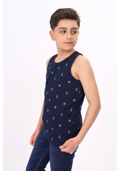 Toontoy Kids Toontoy Erkek Çocuk Baskılı Bisiklet Yaka Basic Atlet Lacivert