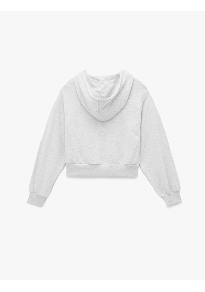 Koton Rahat Kalıp Cep Detaylı Kapüşonlu Fermuarlı Crop Sweatshirt Kar Melanj 6wal10354ık Gri Melanj