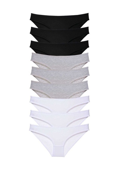 9 Adet Süper Eko Set Likralı Kadın Slip Külot Siyah Gri Beyaz Standart