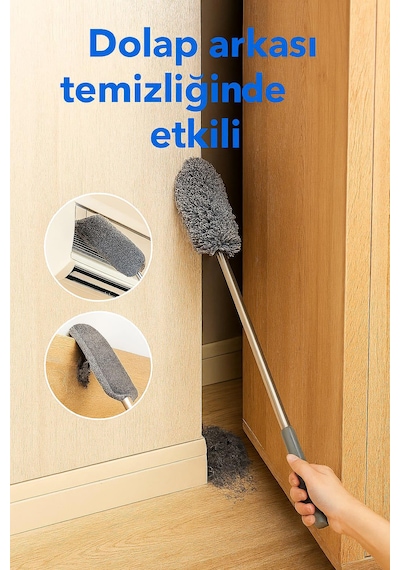 Nobera 3 Başlıklı Uzun Saplı Mikrofiber Temizlik Seti Yüksek Ve Dar Alanlar Için Ideal