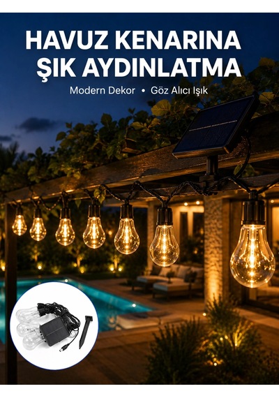 Mey İthalat Güneş Enerjili Dış Mekan Led Ampul Işık Zinciri Bahçe Ve Teras Dekorasyonu Belirtilmemiş
