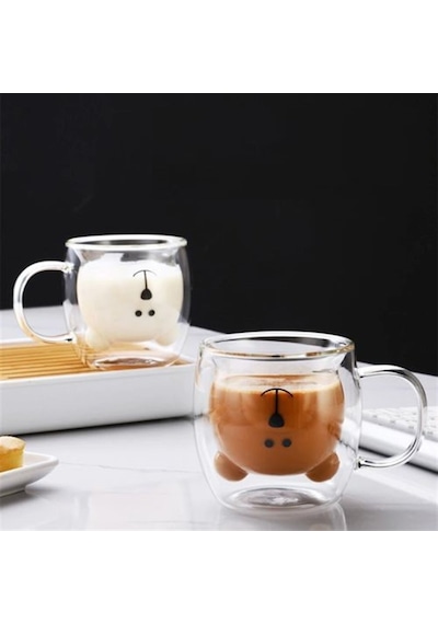 Ayıcık Karakterli Çift Cidarlı Çift Cam Borosilikat Bardak 250 Ml 1424