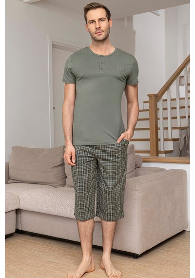 Aydoğan Erkek Civan Modal Bermuda Açık Haki Pijama Takım 0028 Yeşil