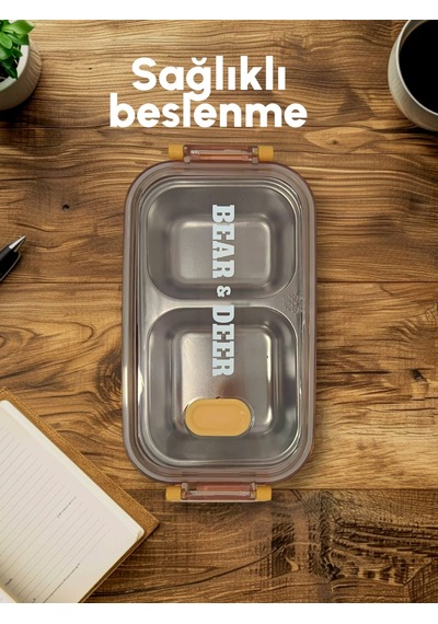 B&d İki Katlı İki Bölmeli Paslanmaz Çelik Lacivert Beslenme Kabı Bes011 Asker Yeşili
