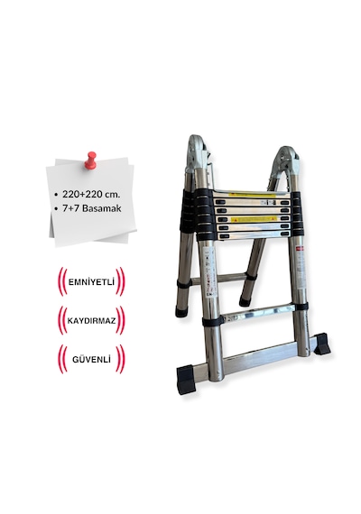 Endokon 220 + 220 Cm. - 7+7 Basamaklı Teleskopik Çelik Merdiven 220 + 220 A Ve I Tipi Teleskopik Uzayan