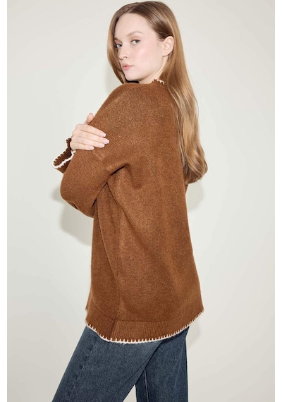 Defacto Regular Fit Bisiklet Yaka Triko Kazak Tunik G6342ax25wnbn467 Kahve-bn467