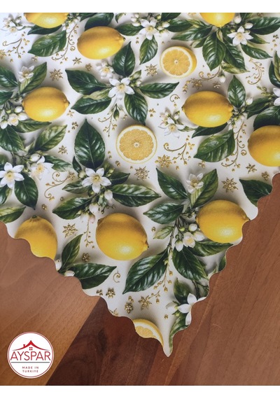Masa Örtüsü 150x170 Cm Limon Desenli Beyaz