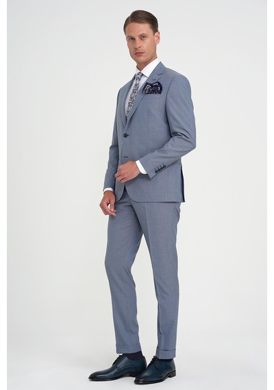 Efor Slim Fit Çift Yırtmaç Esnek Yelekli Klasik Havacı Mavi Takım Elbise Tk 916 Mavi