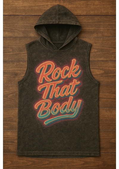 Technomonkey Siyah Erkek Kapüşonlu Antrenman Sporcu Atleti Oversize Yıkamalı Rockthatbody Baskılı Kolsuz T-shirt