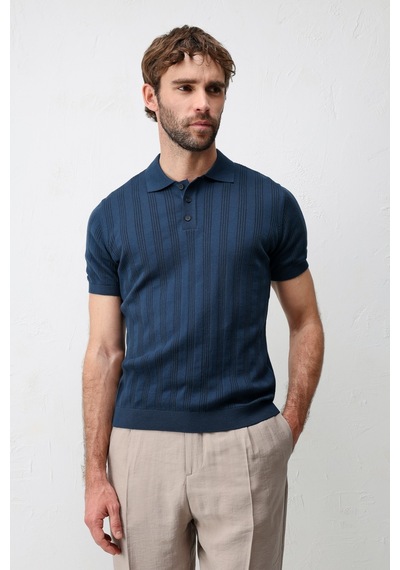 Antioch Dokulu Triko Erkek Polo T-shirt İndigo