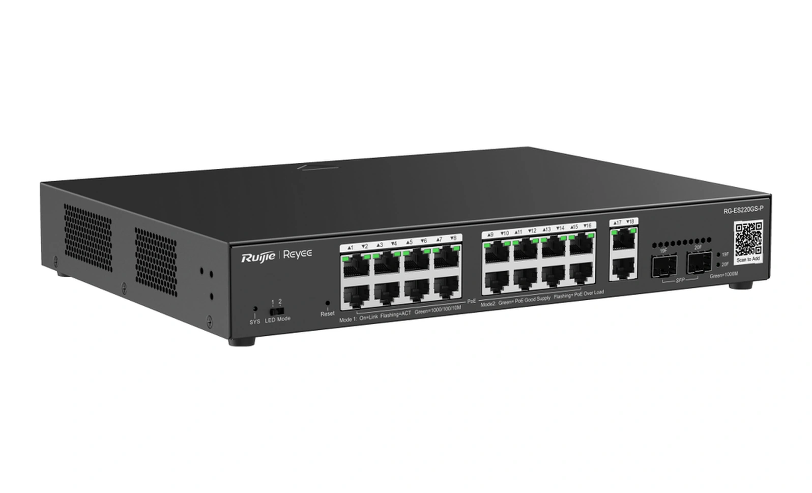 Ruijie Reyee - Rg-es220gs-p 20 Portlu, 10/100/1000 Gigabit,yönetilebilir Switch, 2 Sfp, 2 Gigabit Rj45 Uplink, 16 Port Poe+ 250w -37389