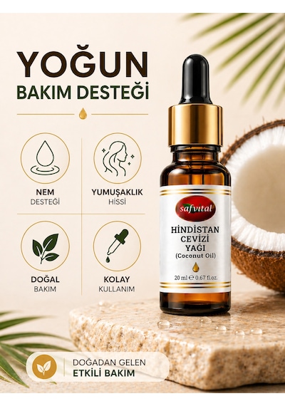 Hindistan Cevizi Yağı 20 Ml Doğal Bitkisel Bakım Yağı Cilt Ve Saç İçin Nemlendirici