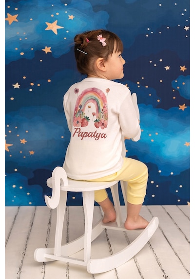 Pia Baby İsme Özel Kız Çocuk Pijama Takımı %100 Pamuk Penye İsim Baskılı Kişiye Özel Çocuk Pijaması 10971p14pi Krem