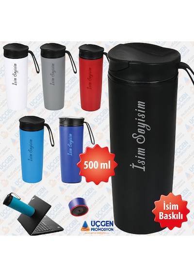 500ml Kişiye Özel Devrilmez Paslanmaz Çelik Termos Bardak  Beyaz