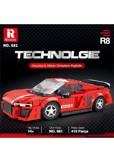 Reobrix Creator 681 Audi R8 Spor Araba Yaratıcı Yapı Blok Seti Building Blocks - 413 Parça