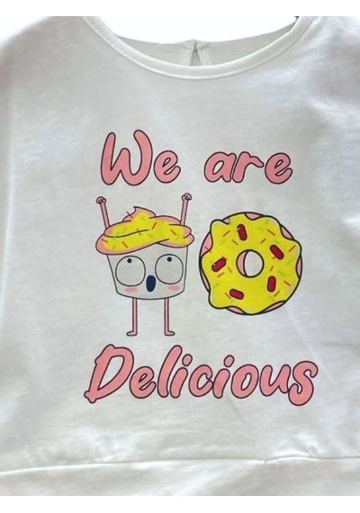 Çikoby Kız Bebek Pamuklu Donat Baskılı T-shirt-13895 Beyaz