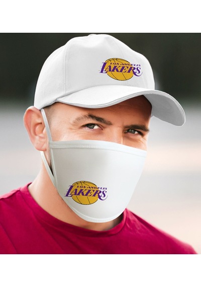 Nba Los Angeles Lakers Beyaz Şapka ve Yıkanabilir Maske Seti