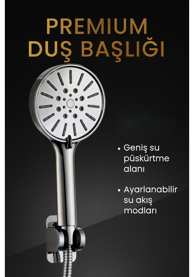 Krom Duş Başlığı 3 Fonksiyonlu Premium 360 Ayarlanabilir, Su Tasarruflu Gümüş Eva / Pvc Diğer