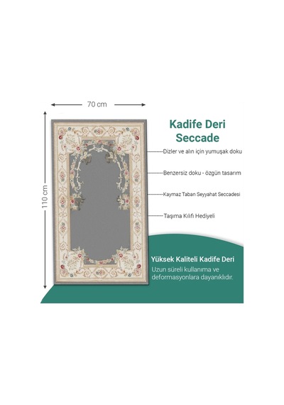 Ravabi Rug Araç İçi Ve İşyeri İçin Deri Tabanlı Namazlık, Çantalı Hediyelik Seyahat Seccadesi 70x110cm 21231019