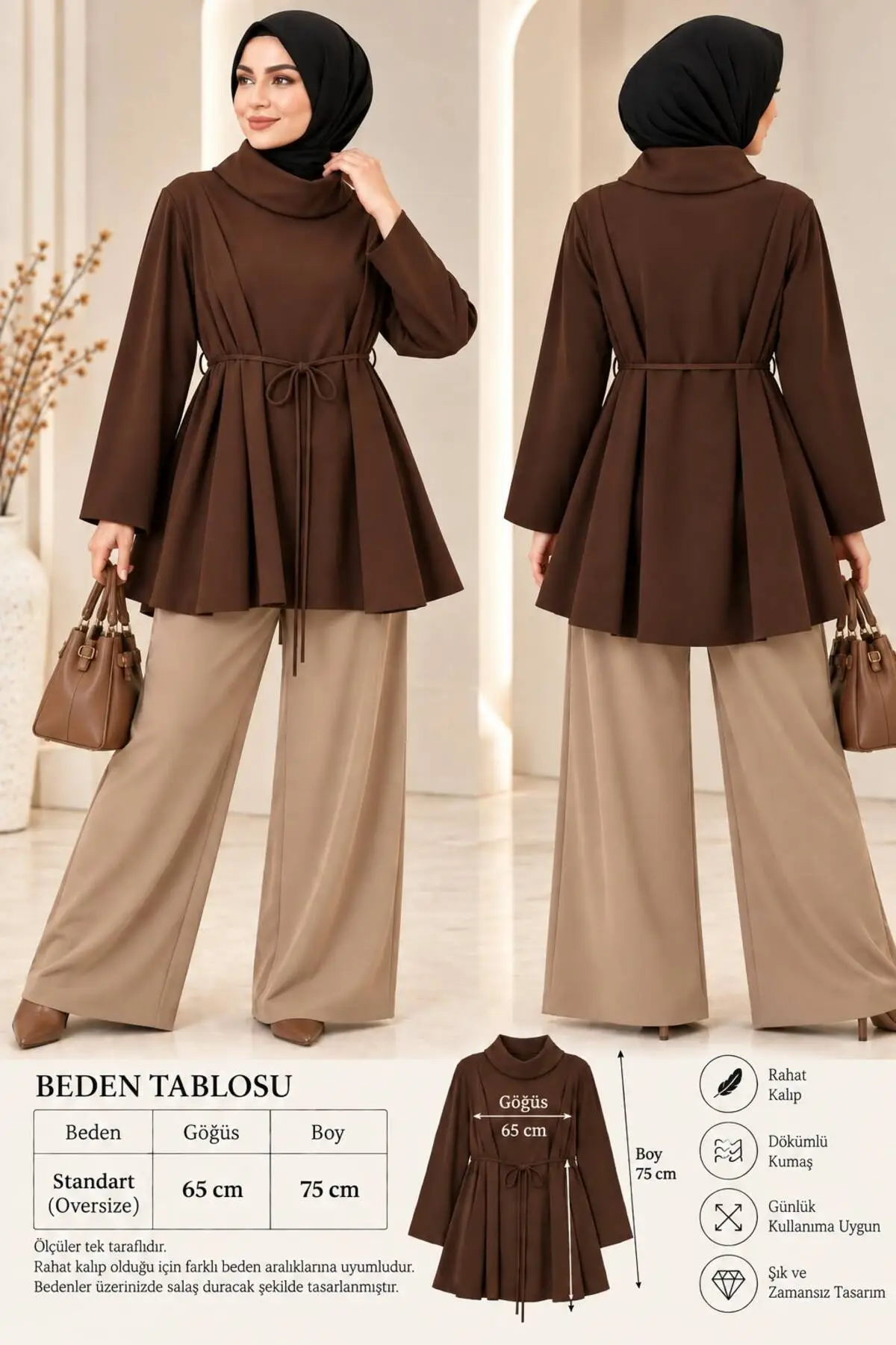 Missmelissfashion Miss Meliss Oysho Kumaş Oversize Salaş Tunik Kahverengi