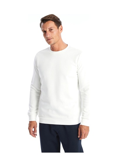 LC Waikiki Lcwaıkıkı Basic Beyaz Bisiklet Yaka Uzun Kollu Erkek Kalın Sweatshirt Ecru