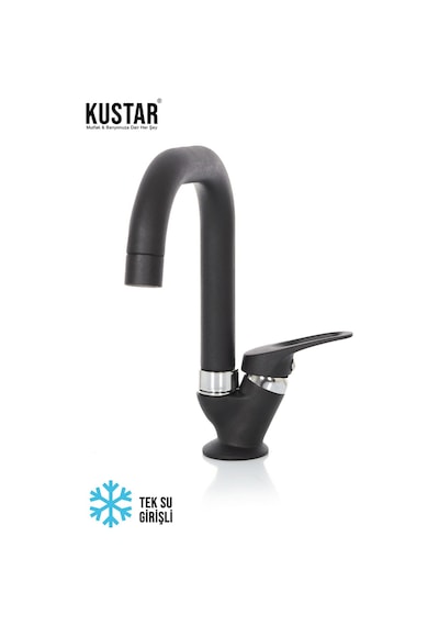 Kustar Kısa Köşe Delta Borulu Tek Su Girişli Mat Siyah Mix Aç Kapa Musluk Lavabo