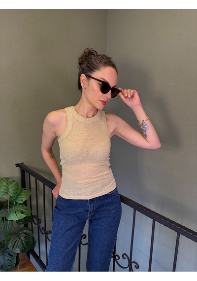 Ali Butik Krem Simli Halter Yaka Atlet