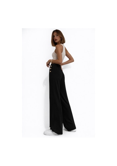 Ribana Classic Kadın Yeni Sezon Düğme Detaylı Krep Kumaş Bol Paça Pantolon 4652 Siyah