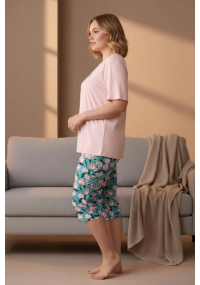 Gd Goldoremi Premium Kadın Büyük Beden Kısa Kollu Bisiklet Yaka Rahat Kalıp Kapri Pijama Takım PEMBE Gd Goldoremi Premium Kadın Büyük Beden Kısa Kollu Bisiklet Yaka Rahat Kalıp Kapri Pijama Takım PEMBE