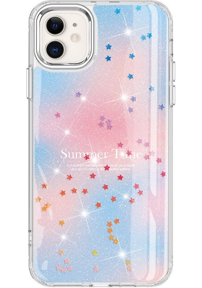 Zeyline Apple Uyumlu iPhone 11 Simli Desenli Parlak Zore Task Kapak-pembe