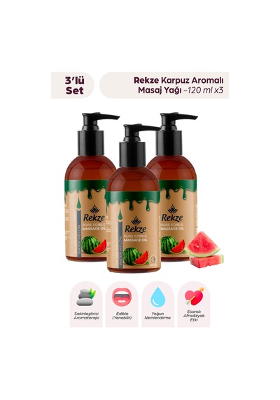 Doğal 3 Adet Karpuz Özlü Duyusal Ve Aromaterapi Yenilir Masaj Yağı 120 Ml - 306302711