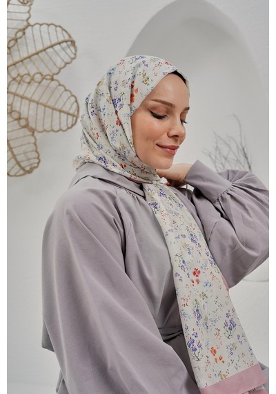 Afvente Çiçek Desen Krem Soft Pamuk Şal