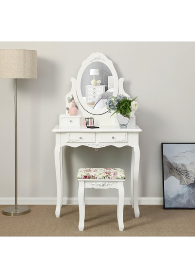 Songmıcs Makyaj Masası, Ayna Ve Tabure Ile Oyuk Makyaj Masası, 4 Çekmece, Eğim Koruması, Beyaz Rdt04w, 75 X 40 Cm Genel Songmıcs Makyaj Masası, Ayna Ve Tabure Ile Oyuk Makyaj Masası, 4 Çekmece, Eğim Koruması, Beyaz Rdt04w, 75 X 40 Cm Genel