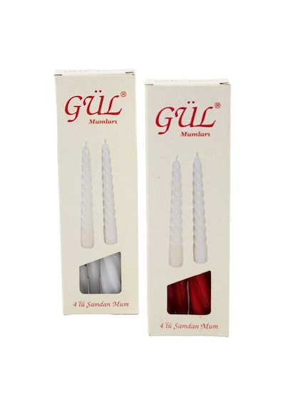 4pcs Şamdan - Burgulu Mum Beyaz - Renkli 17cm