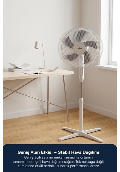Sinbo Sf-7704 Ayaklı Vantilatör 16 İnç 35w Sessiz Fan 3 Kademeli Yükseklik Ayarlı Ev Tipi