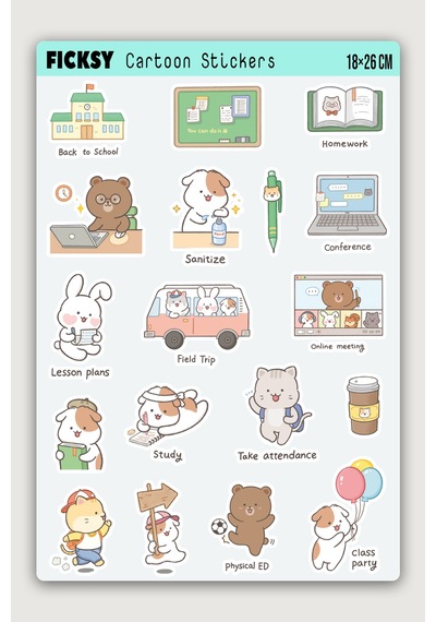 Kawaii Stili Sevimli Hayvanlar Eğitim Öğretmen Temalı Sticker Seti - 40 Adet Etiket Çıkartma Diğer