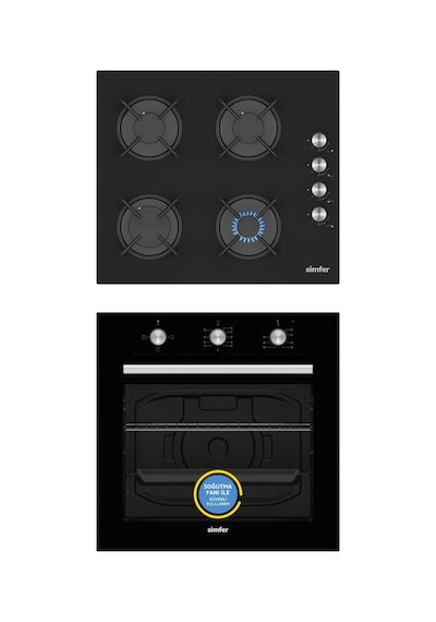 Simfer 0+3 Fonksiyon 8270 Fırın + 3046 Ocak Mekanik Siyah 2'li Ankastre Set