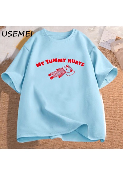Flood Of Style Benim Karın Acıyor Ayı Meme Grafik T Shirt Pamuk Kısa Kollu T-shirt Boy Adam Giysileri Komik Mavi