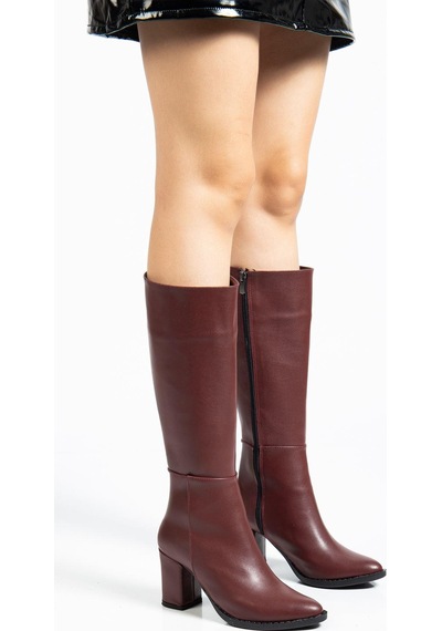 Ysn-4422 Bordo Cilt Topuklu Kadın Çizme A.bordo