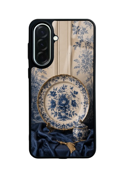 Samsung Uyumlu  A37 Blue Porcelain Luxury Tasarımlı Glossy Telefon Kılıfı Beyaz