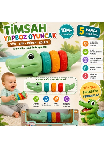 Timsah Yapboz Oyuncak Sök Tak Timsah Yapı Oyuncağı 5 Parçalı Eğitici Duyusal Oyuncak